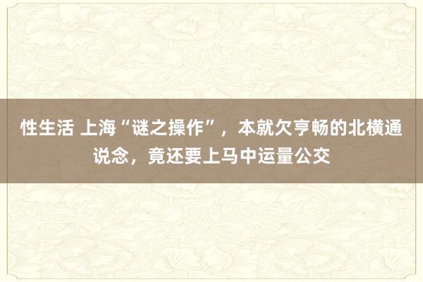 性生活 上海“谜之操作”，本就欠亨畅的北横通说念，竟还要上马中运量公交