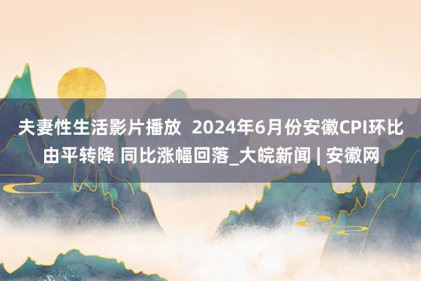 夫妻性生活影片播放  2024年6月份安徽CPI环比由平转降 同比涨幅回落_大皖新闻 | 安徽网