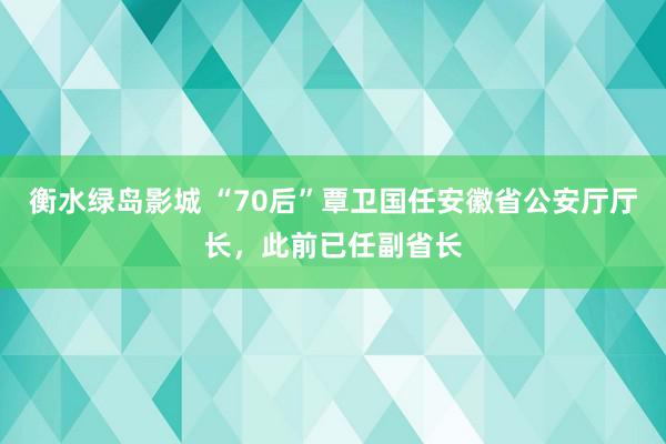 衡水绿岛影城 “70后”覃卫国任安徽省公安厅厅长，此前已任副省长