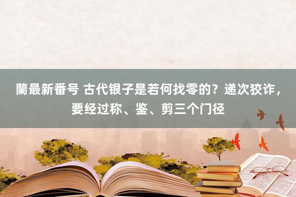 蘭最新番号 古代银子是若何找零的？递次狡诈，要经过称、鉴、剪三个门径