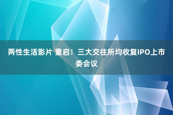 两性生活影片 重启！三大交往所均收复IPO上市委会议