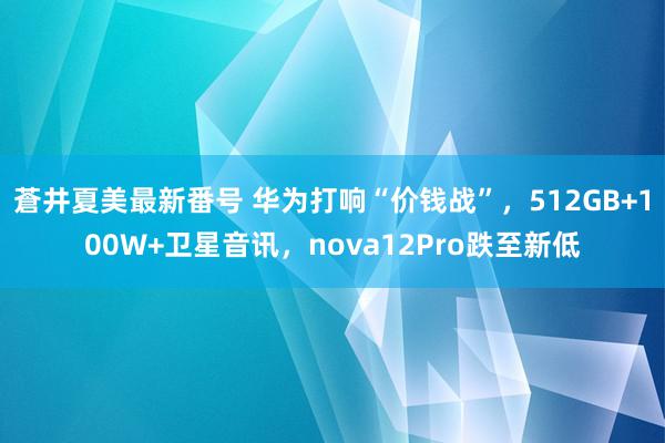 蒼井夏美最新番号 华为打响“价钱战”，512GB+100W+卫星音讯，nova12Pro跌至新低